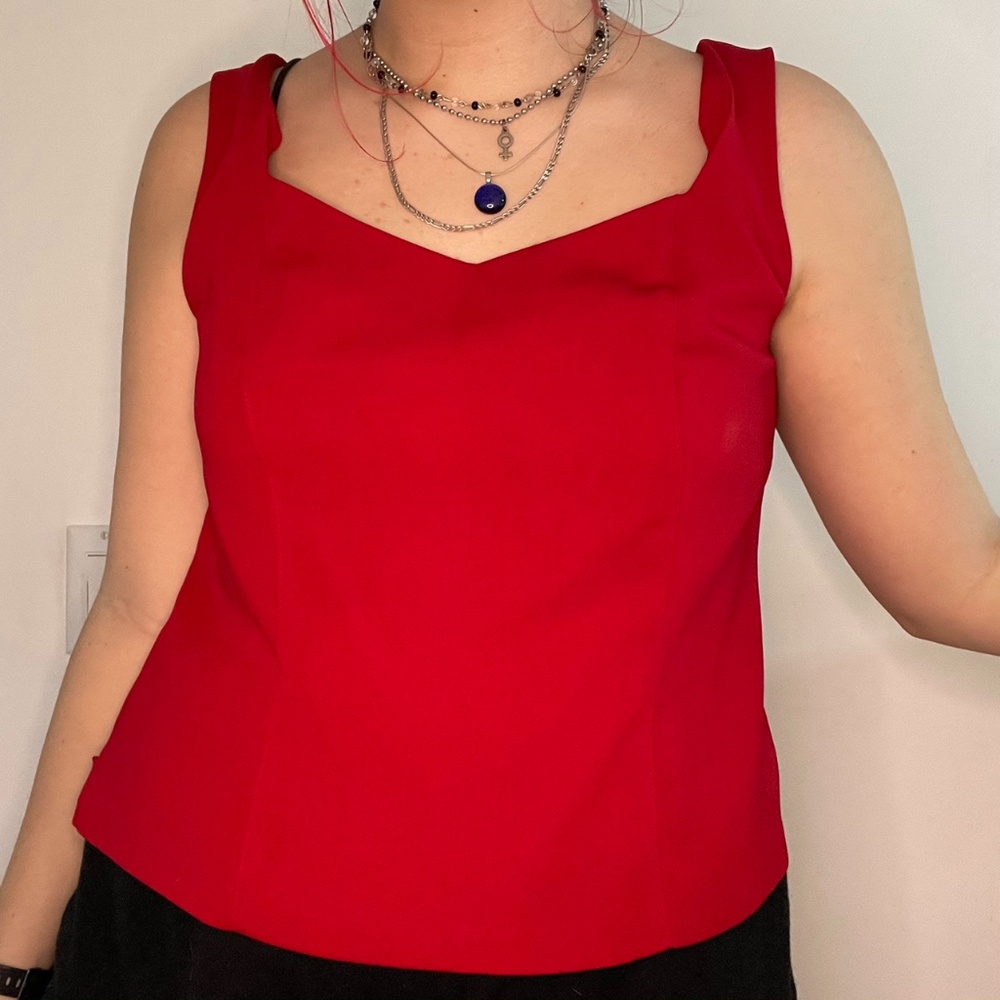 Red Square Neck Tank Top